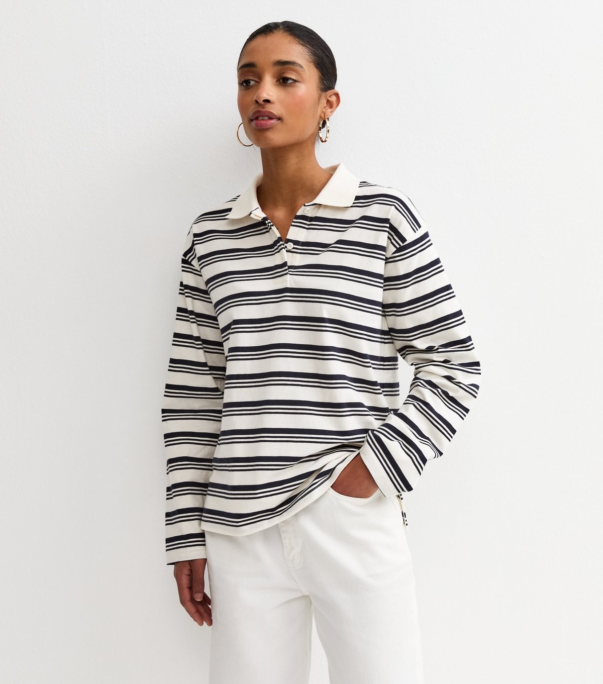 New Look Women's Cream Cotton Striped Long Sleeve Rugby Top New Look - 2