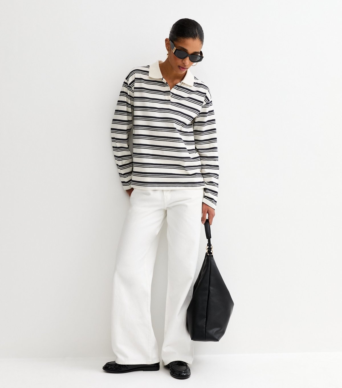 New Look Women's Cream Cotton Striped Long Sleeve Rugby Top New Look - 3