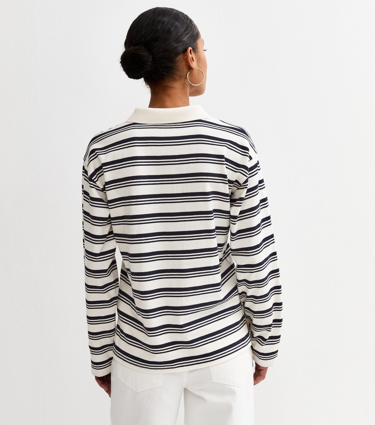 New Look Women's Cream Cotton Striped Long Sleeve Rugby Top New Look - 4