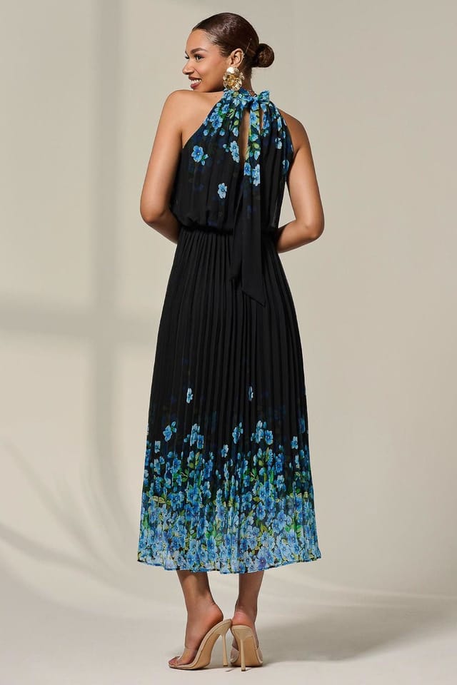Jolie Moi Jolie Moi Women's Pleated Halterneck Maxi Dress in Mid Blue - 2