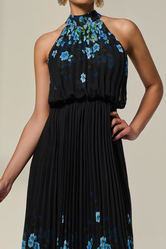 Jolie Moi Jolie Moi Women's Pleated Halterneck Maxi Dress in Mid Blue - 3