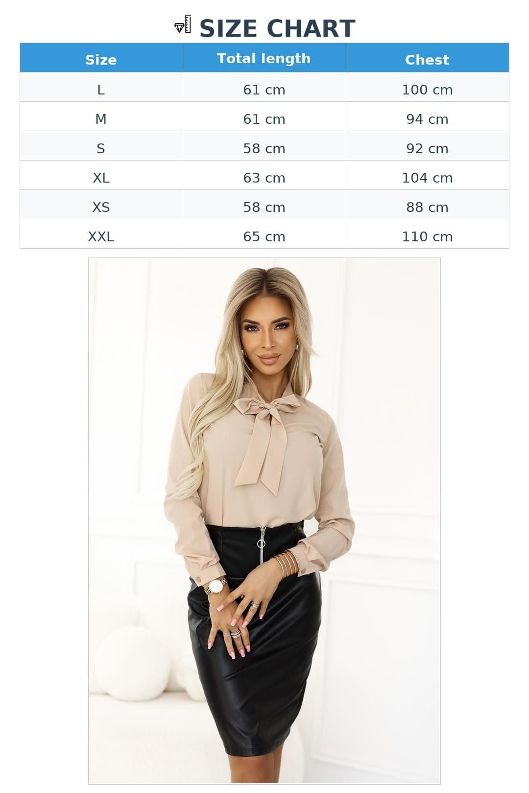 Love Lace Love Lace Women's Beige Tie Neck Business Blouse - 4