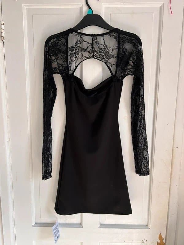ASOS ASOS Black Mini Dress With Lace Sleeves