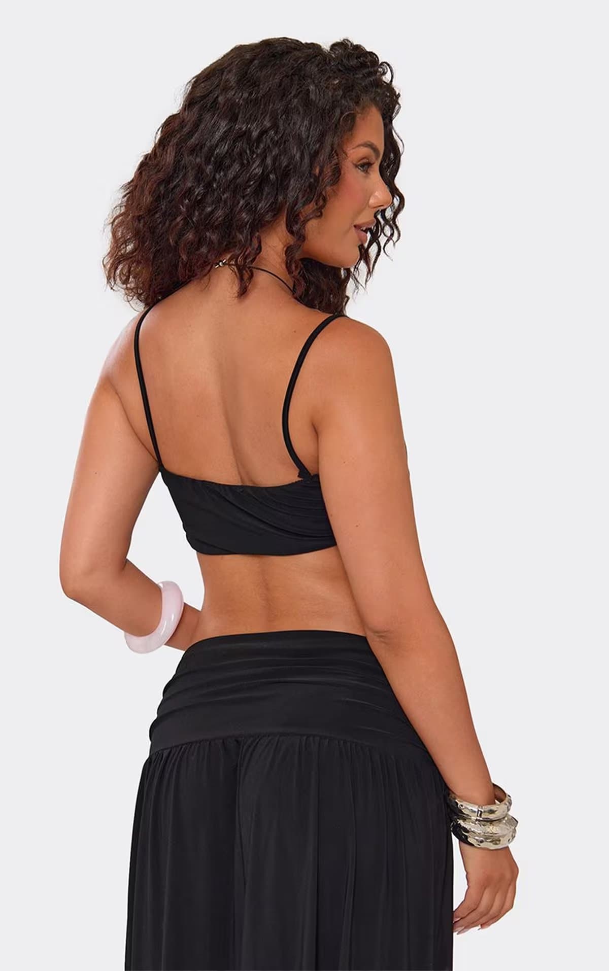 EGO Strappy Frill Trim Detail Cami Top In Black, Women's Size UK 6