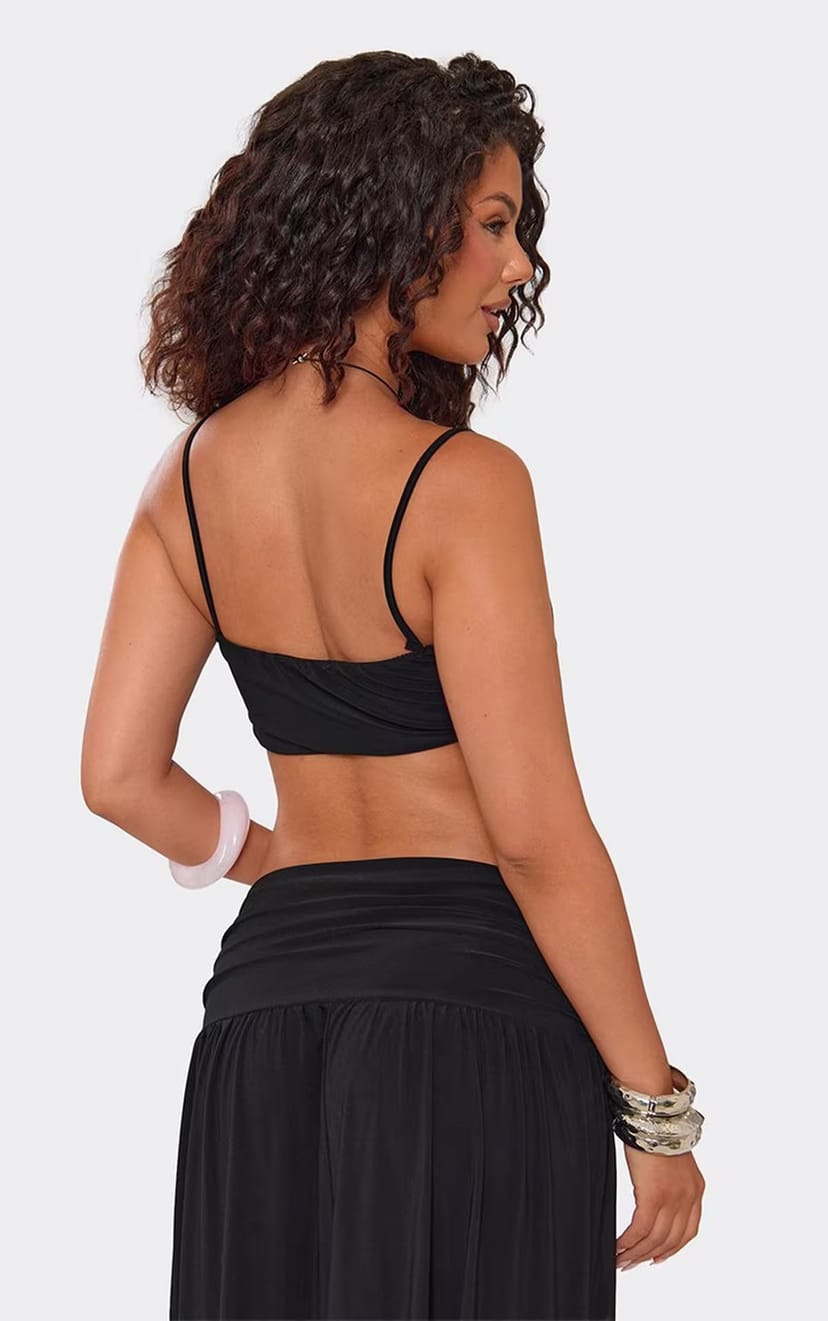 EGO Strappy Frill Trim Detail Cami Top In Black, Women's Size UK 6 - 1