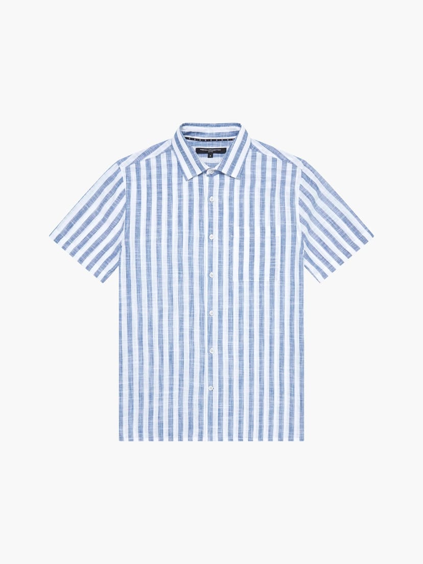 French Connection Striped Short Sleeve Shirt White/Blue - 1