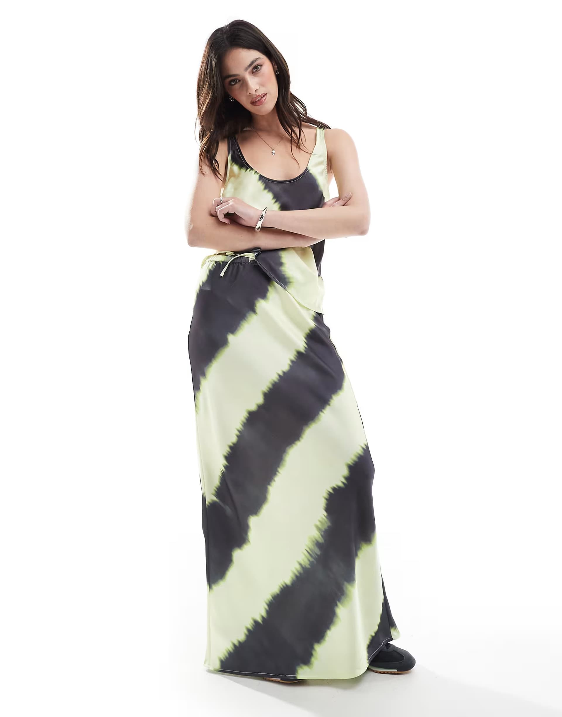 ASOS JJXX co-ord satin skirt in yellow print