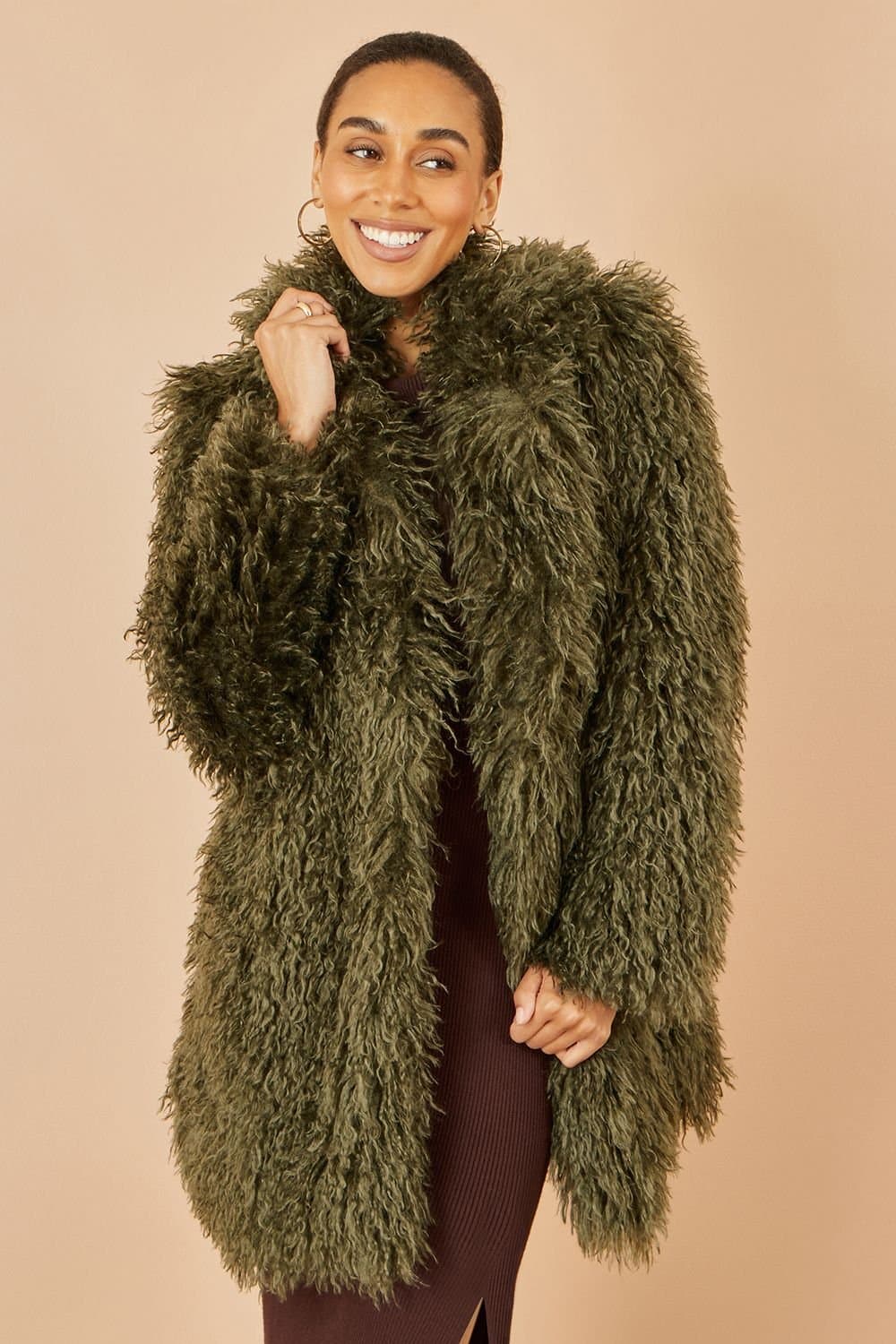 Yumi Yumi Green Luxe Faux Fur Coat