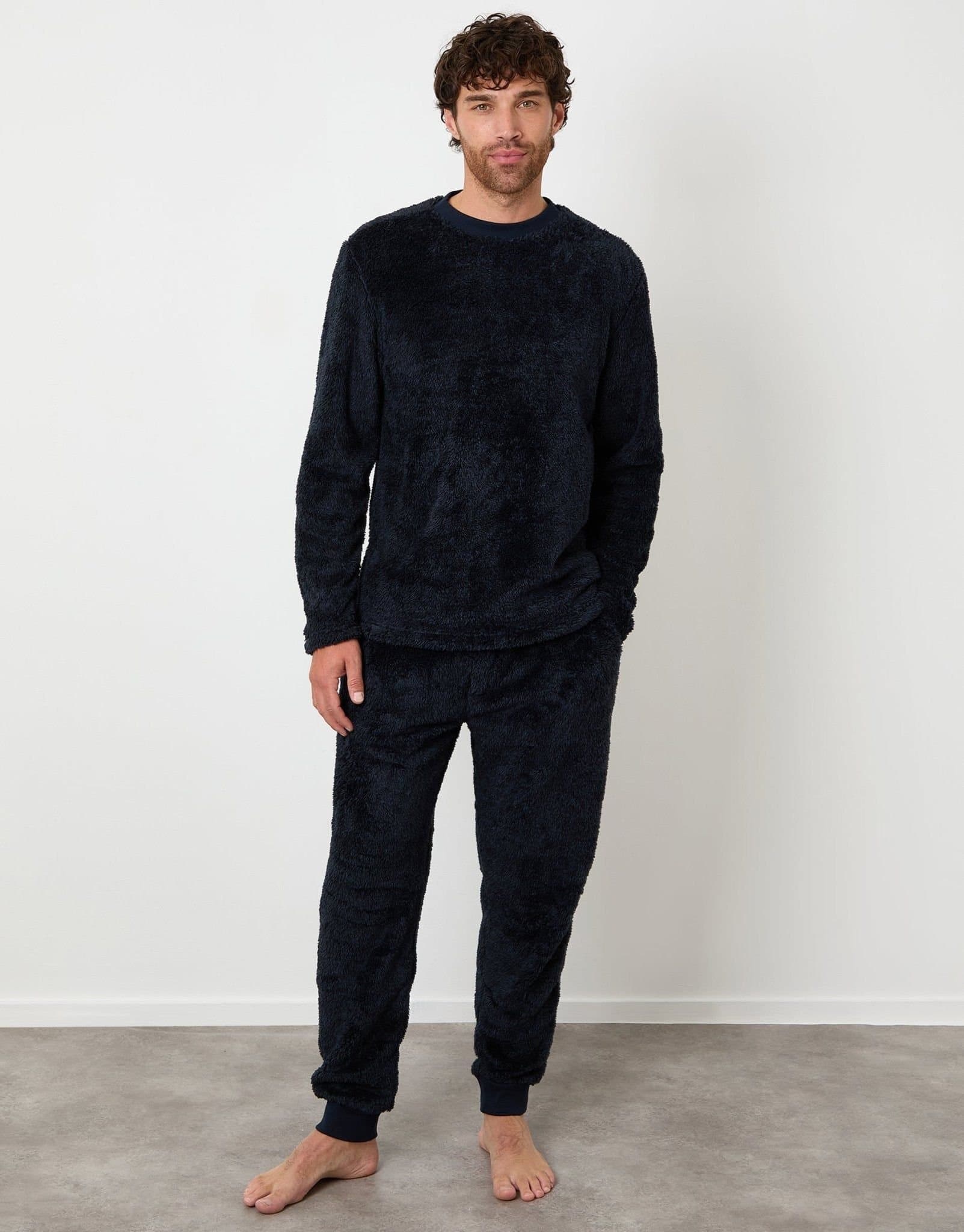 Threadbare threadbare Men's Two Tone Borg Loungewear Set in Navy