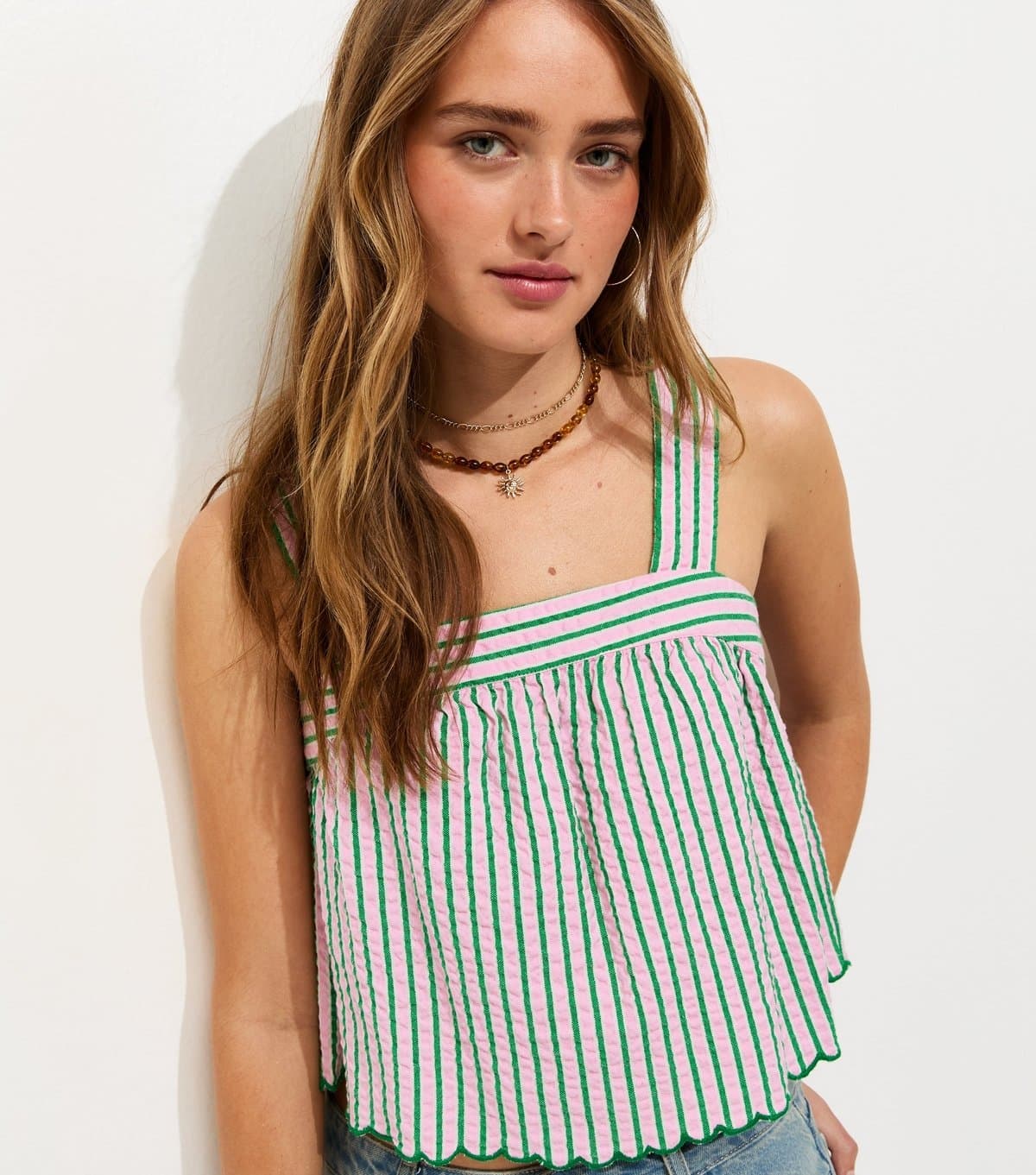 New Look Women's Pink Striped Square Neck Cami Top New Look