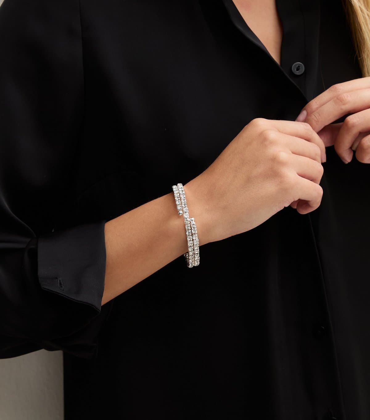 New Look Silver Diamante Two Row Wrap Bracelet New Look
