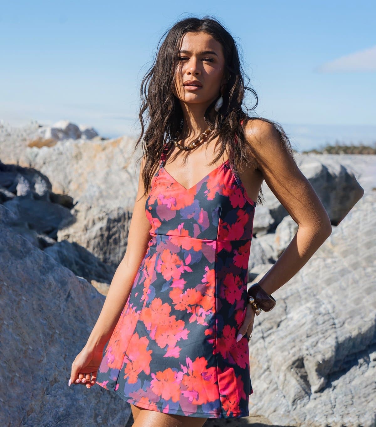 Gini London Women's Red Floral Strappy Mini Dress Gini London New Look