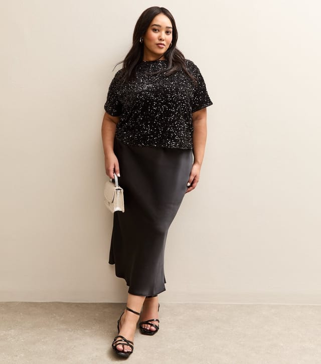 New Look Women's Plus Size Black Sequinned Top Curves New Look - 3