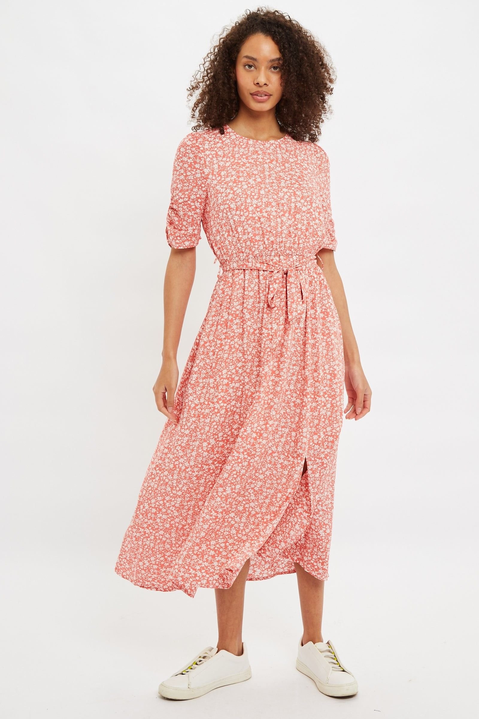 Louche Louche Women's Kiza Micro Blossom Print Short Sleeve Midi Dress In Pink - 1