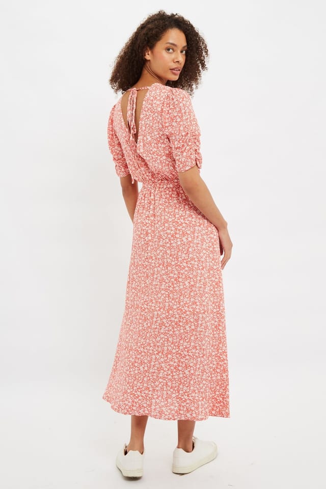 Louche Louche Women's Kiza Micro Blossom Print Short Sleeve Midi Dress In Pink - 2