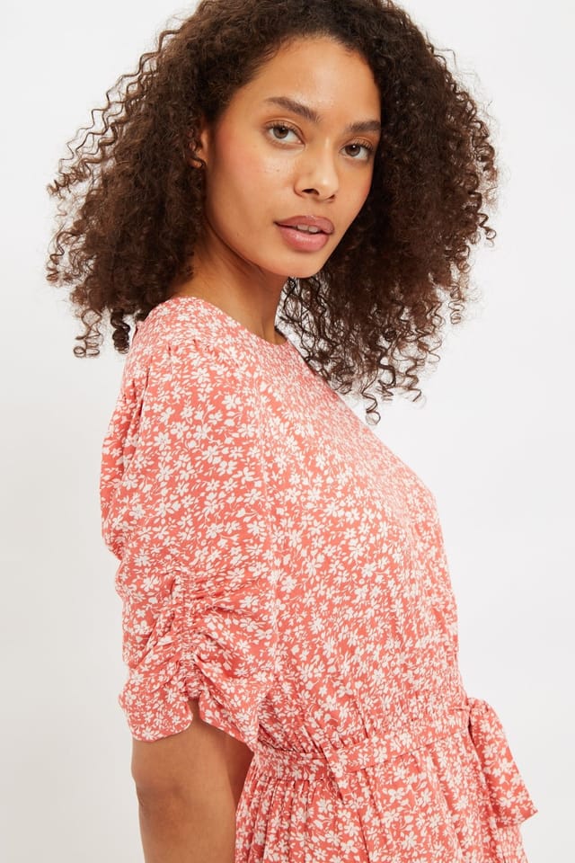 Louche Louche Women's Kiza Micro Blossom Print Short Sleeve Midi Dress In Pink - 3