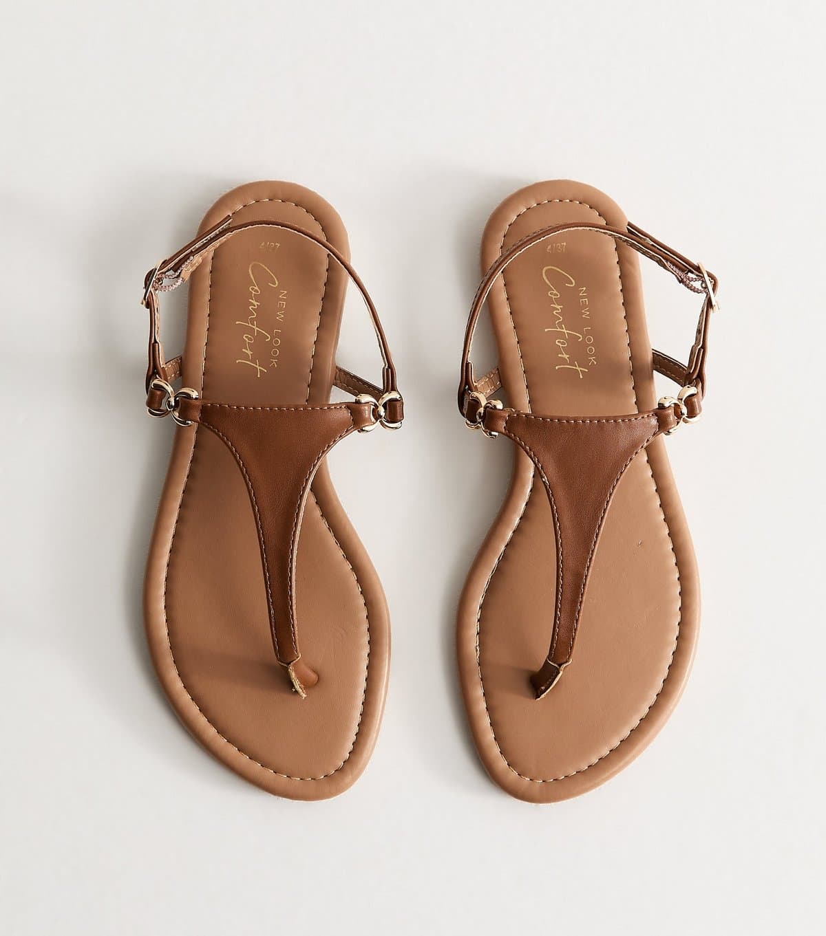 New Look Women's Tan Faux Leather Toe Post Sandals Vegan New Look