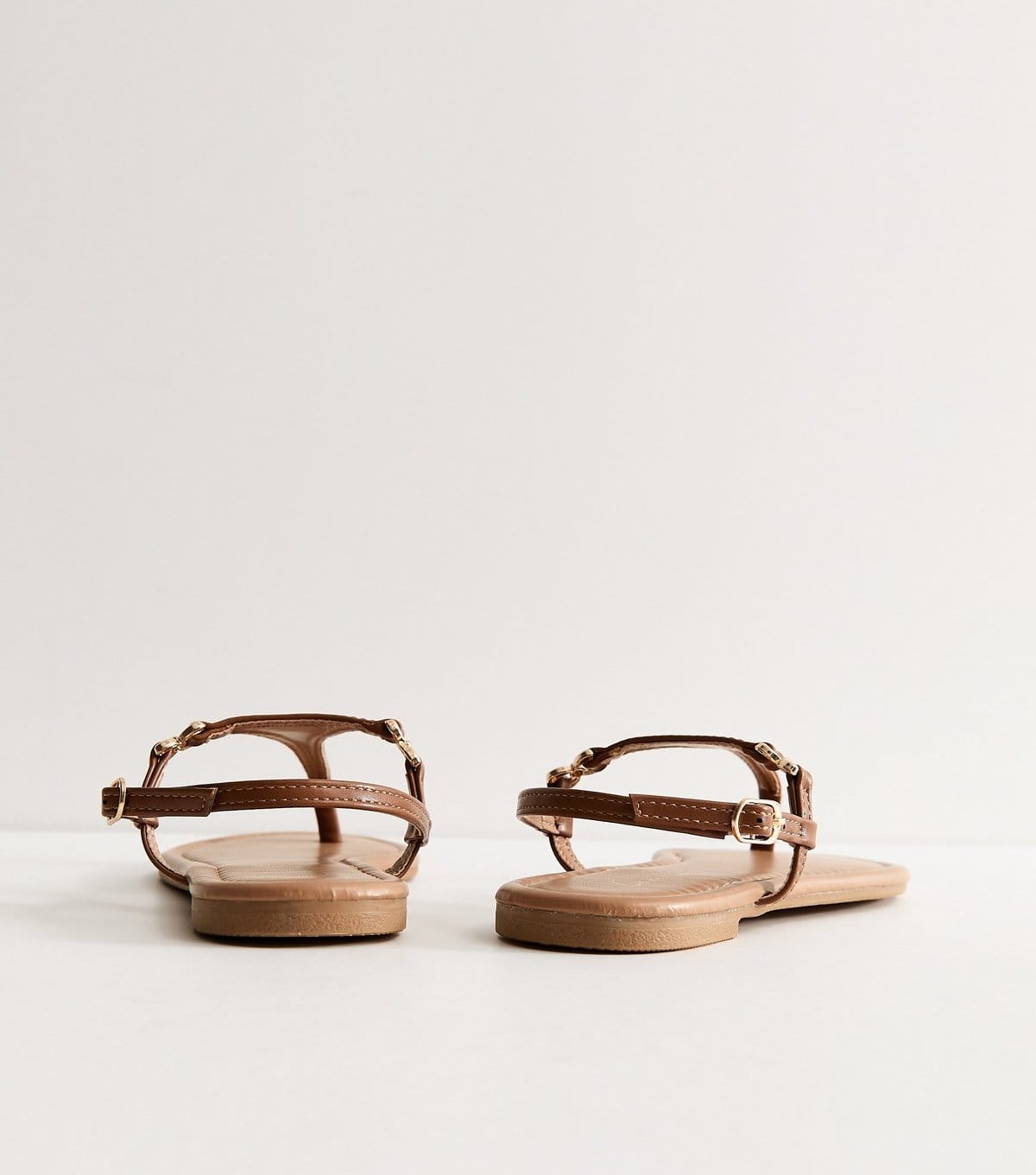 New Look Women's Tan Faux Leather Toe Post Sandals Vegan New Look - 4