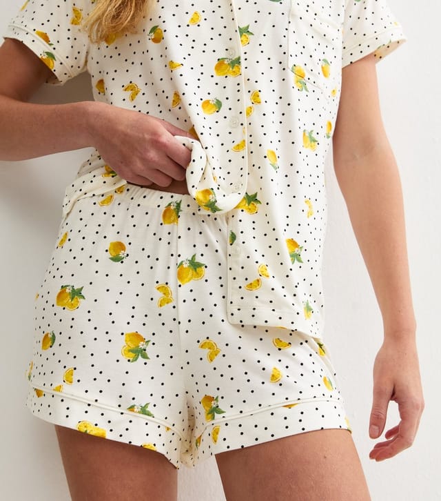 New Look Women's White Jersey Lemon Spot Print Pyjama Set New Look - 3