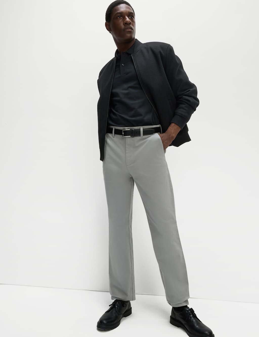 Marks & Spencer M&S Regular Fit Stretch Chinos Ash Grey