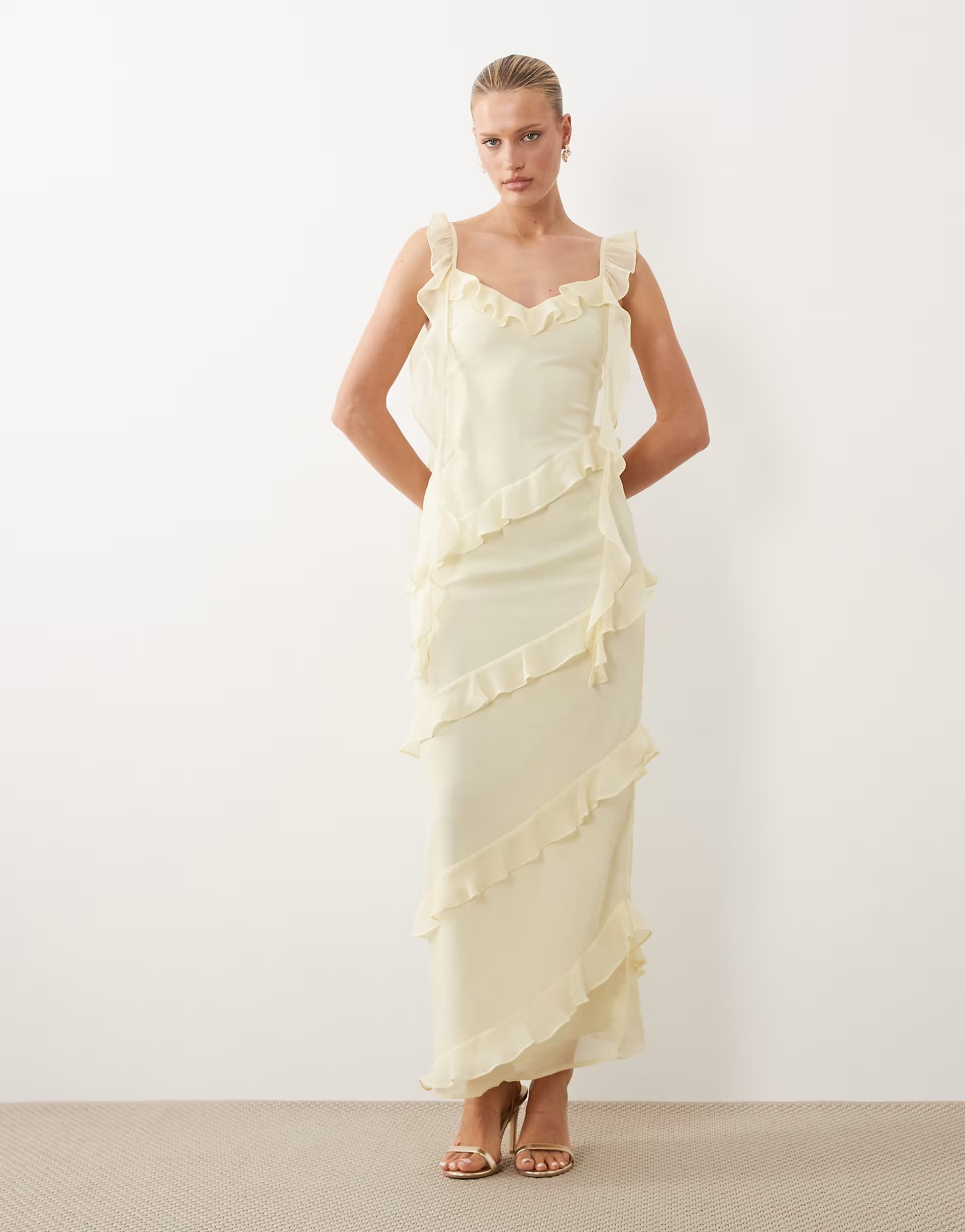 ASOS Pretty Lavish Rue ruffle maxi dress with draping detail in yellow