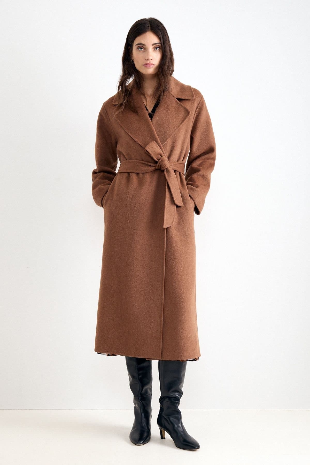 Phase Eight Phase Eight Women's Darcy Double Face Belted Wrap Coat in Chocolate