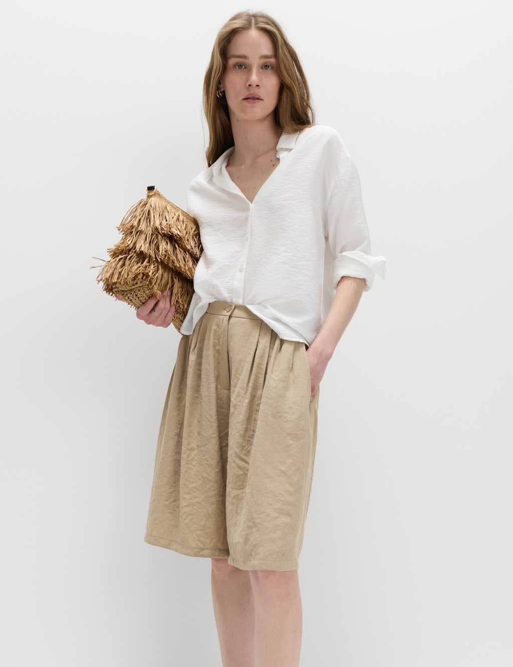 Marks & Spencer M&S Pleated Longline Shorts Mocha