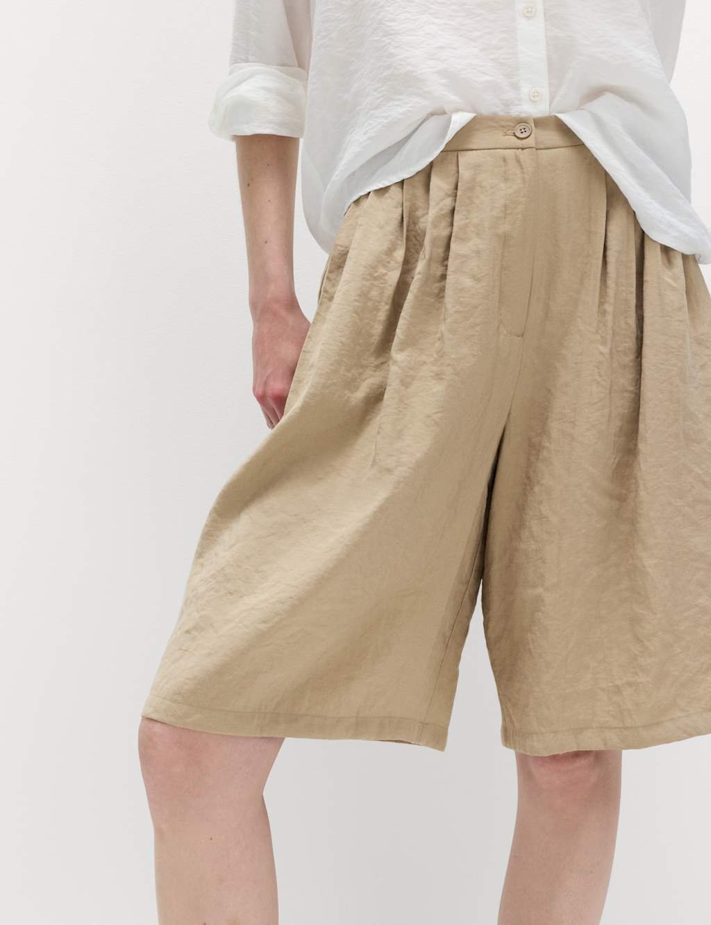 Marks & Spencer M&S Pleated Longline Shorts Mocha - 2