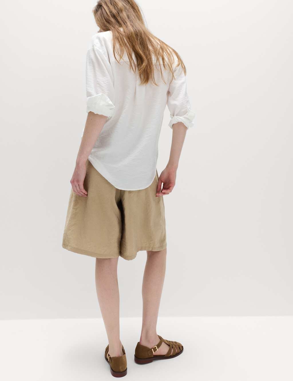 Marks & Spencer M&S Pleated Longline Shorts Mocha - 3