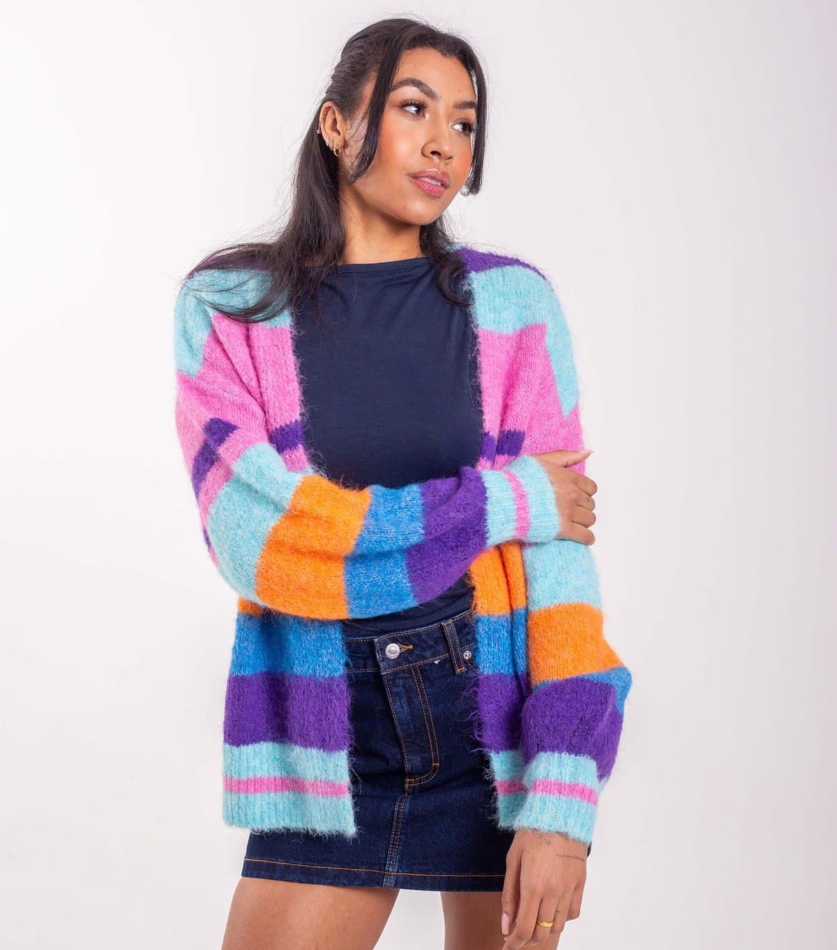 Sunshine Soul Women's Bright Blue Striped Longline Cardigan Sunshine Soul New Look