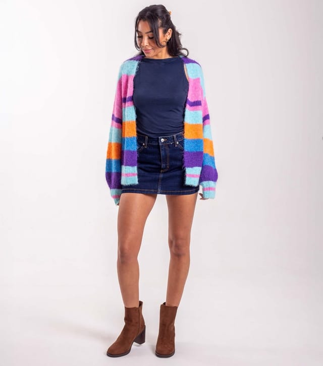 Sunshine Soul Women's Bright Blue Striped Longline Cardigan Sunshine Soul New Look - 2