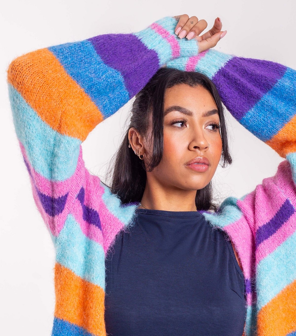 Sunshine Soul Women's Bright Blue Striped Longline Cardigan Sunshine Soul New Look - 4