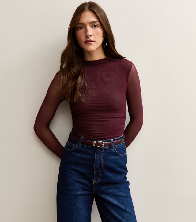 New Look Women's Dark Purple Jersey Mesh Ruched Side Bodysuit New Look - 2