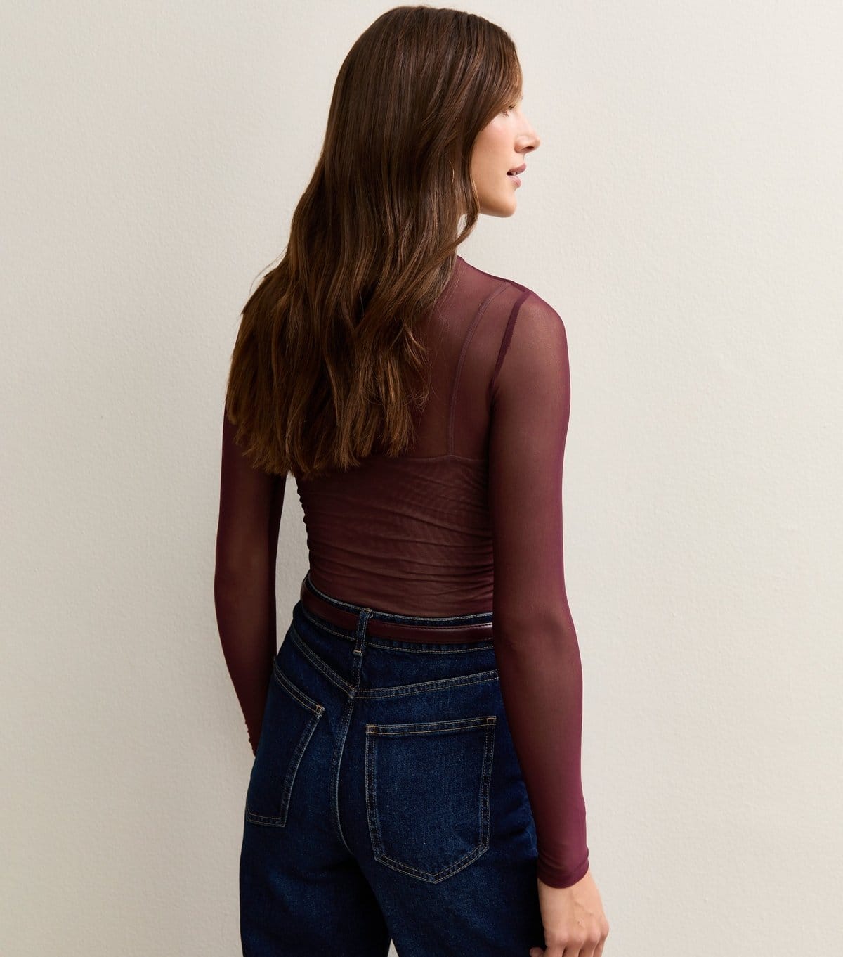 New Look Women's Dark Purple Jersey Mesh Ruched Side Bodysuit New Look - 4