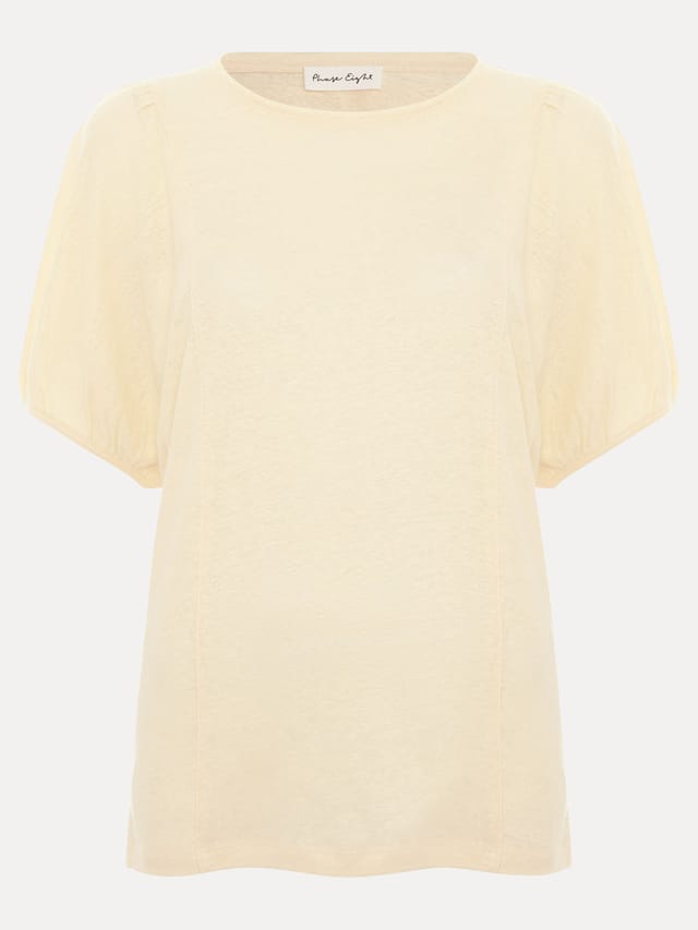 Phase Eight Phase Eight Women's Arabel Linen Puff-Sleeve T-Shirt in Lemon - 2
