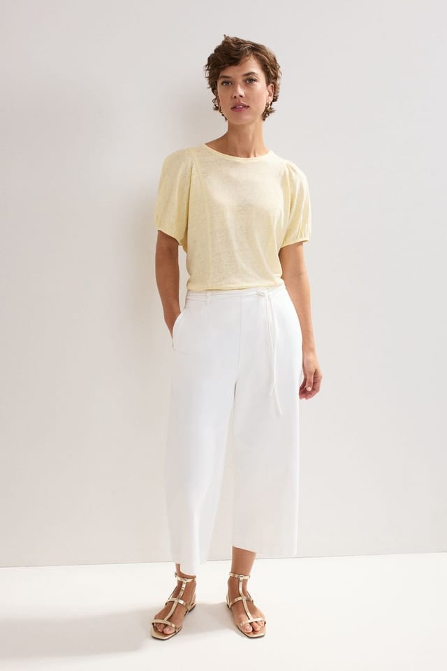 Phase Eight Phase Eight Women's Arabel Linen Puff-Sleeve T-Shirt in Lemon - 3