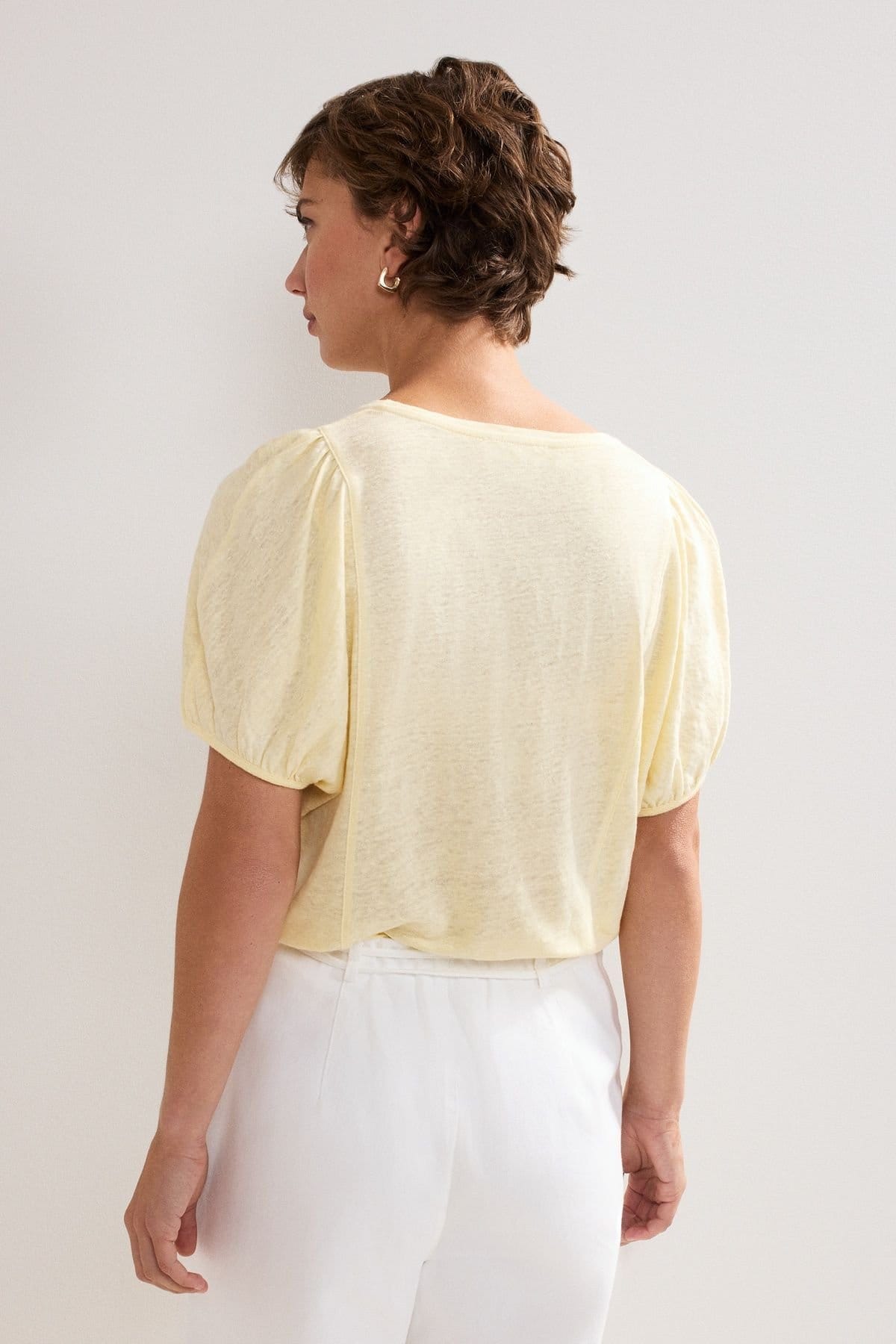 Phase Eight Phase Eight Women's Arabel Linen Puff-Sleeve T-Shirt in Lemon - 4