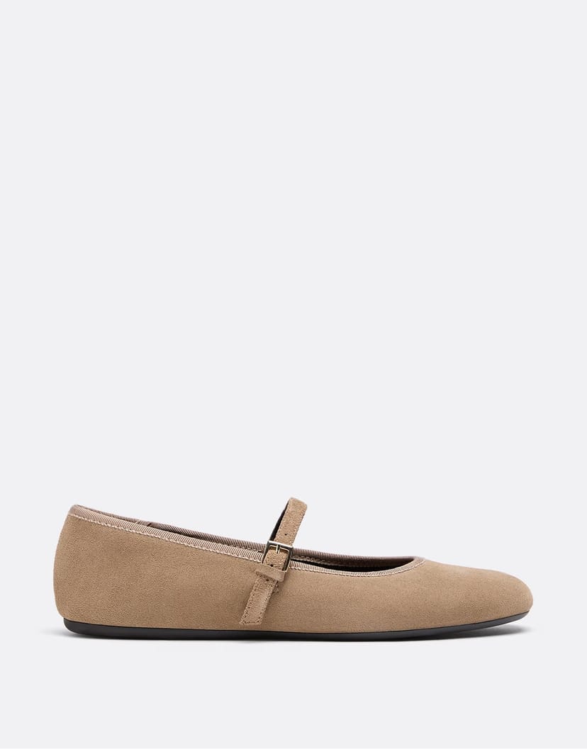 ASOS Stradivarius Leather mary jane ballet flats in beige - 1