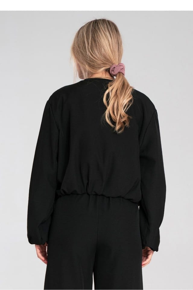 Love Lace Love Lace Women's Casual Zip Front Cropped Round Neck Jacket in Black - 3
