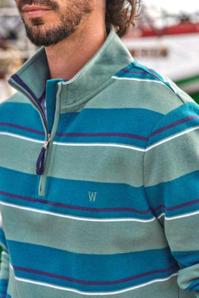 WoolOvers WoolOvers Men's Cotton Half Zip Jumper in Blue - 2