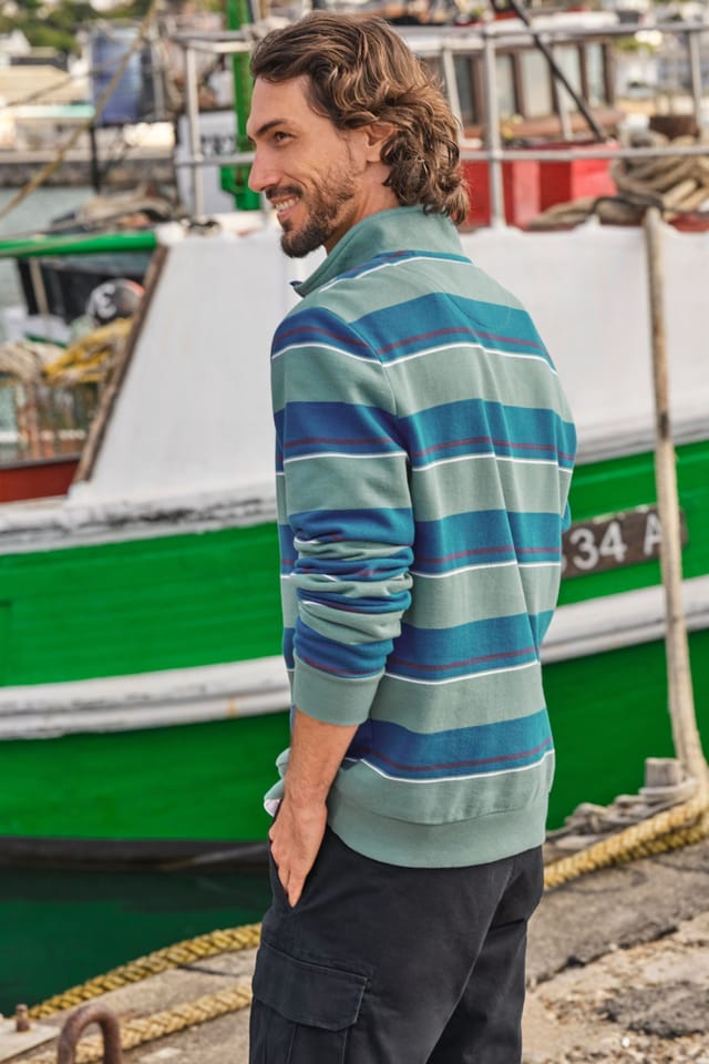 WoolOvers WoolOvers Men's Cotton Half Zip Jumper in Blue - 3
