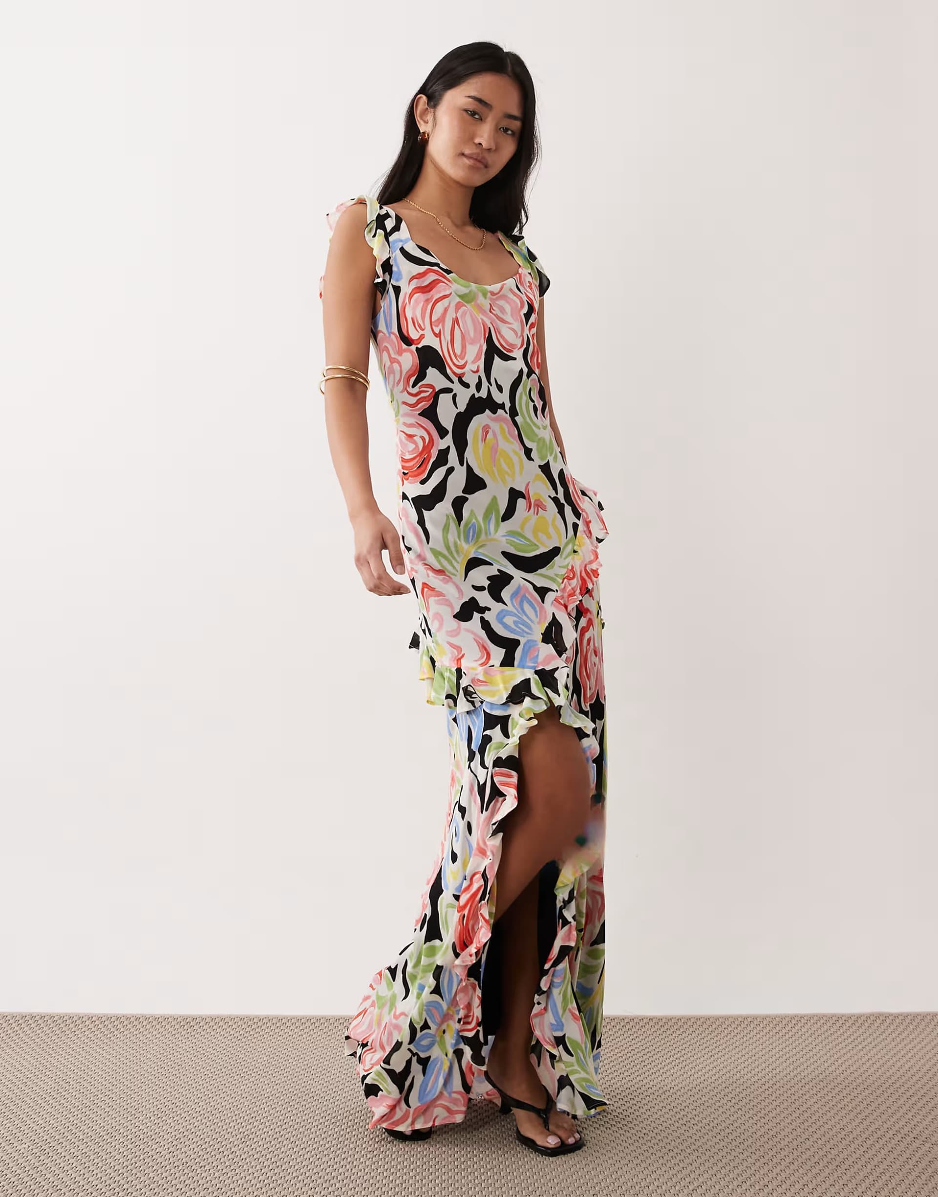 ASOS Nobody's Child Juniper occasion slip midaxi dress in black floral print