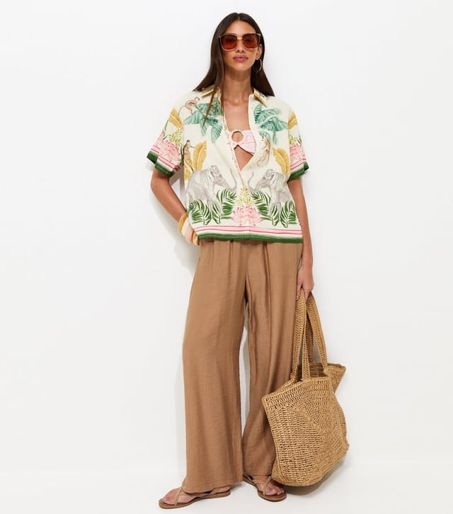 New Look Women's Cream Tropical Print Short Sleeve Shirt New Look - 2