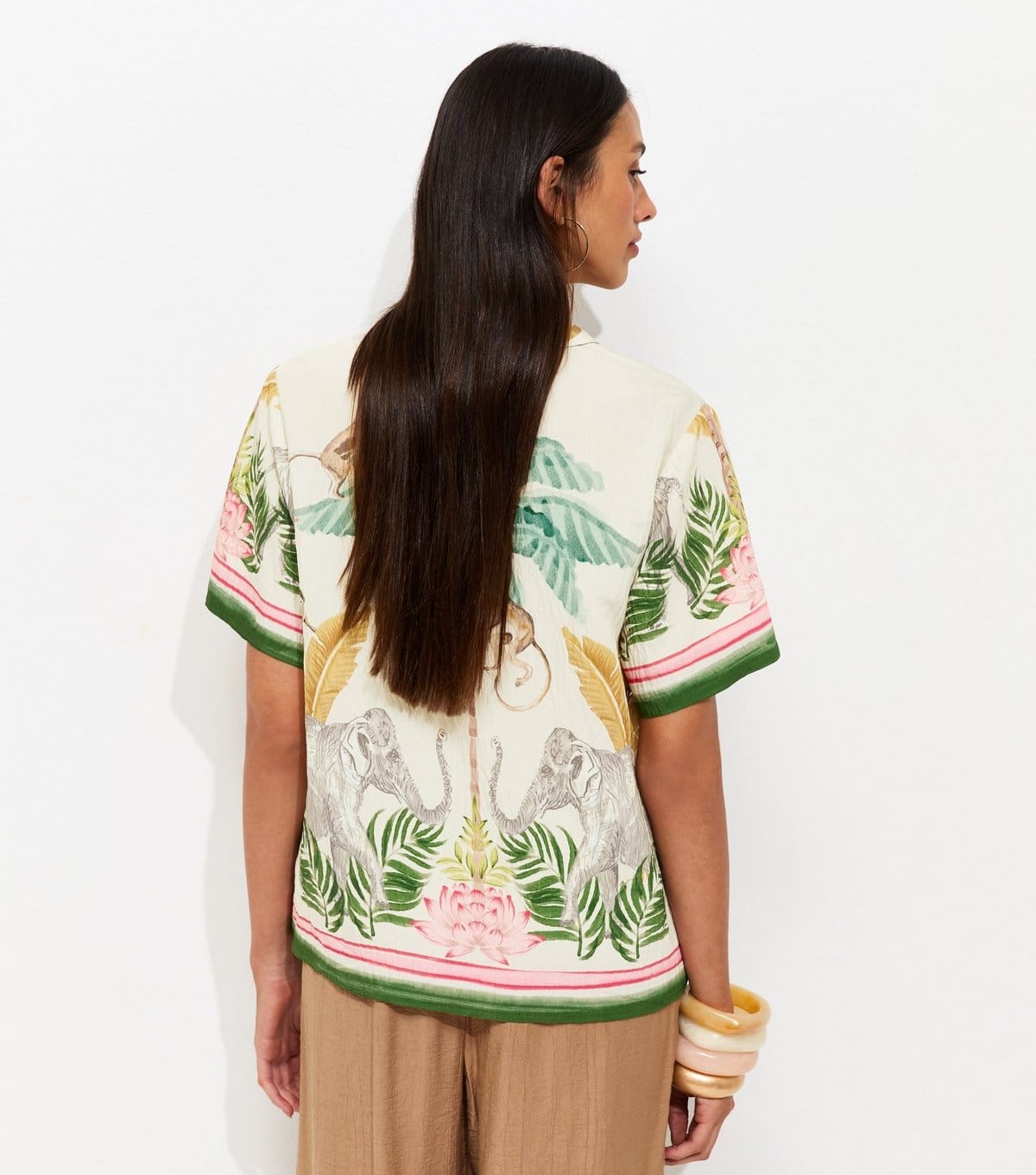 New Look Women's Cream Tropical Print Short Sleeve Shirt New Look - 4