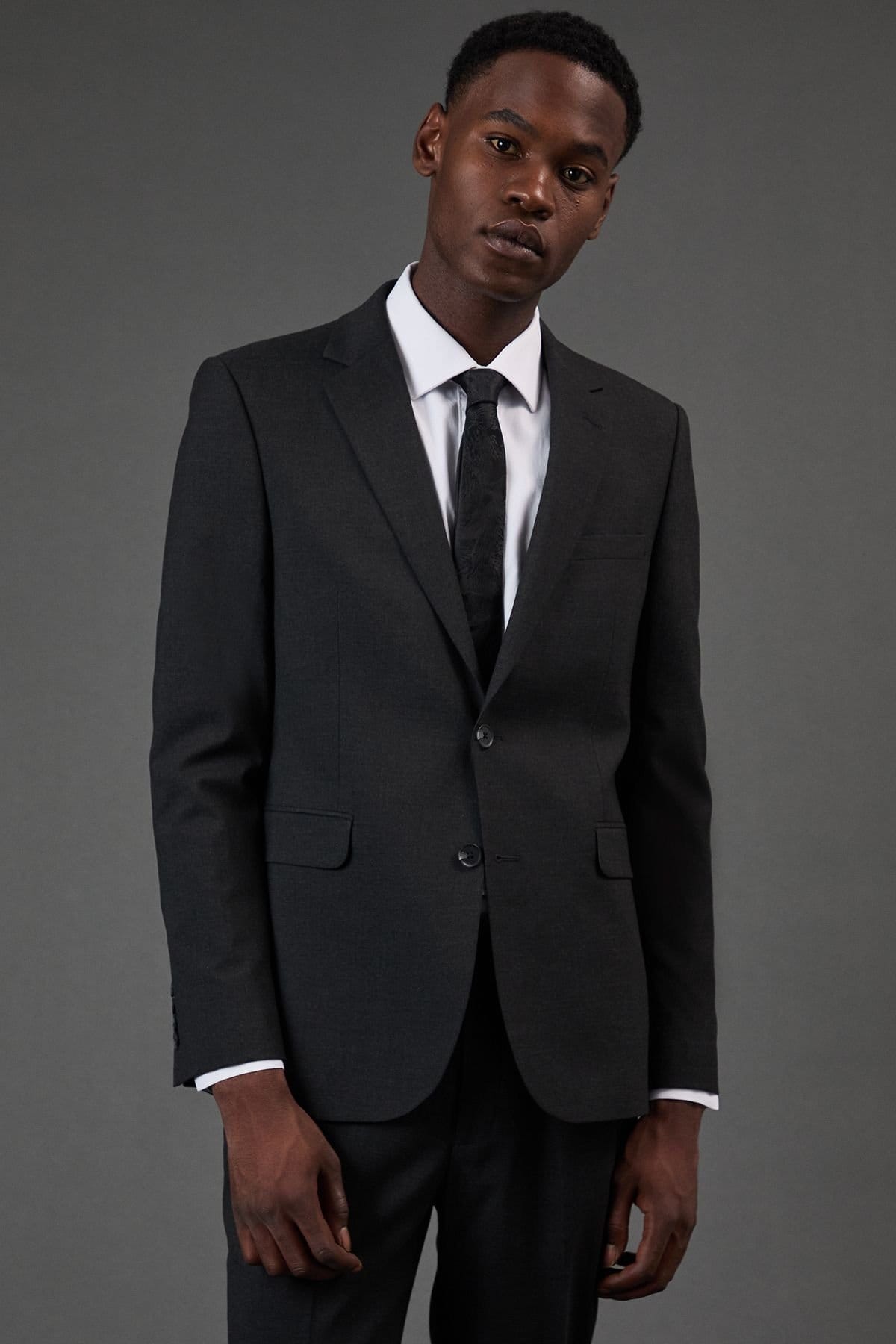 Burton Men's Charcoal Slim Fit Essential Suit Jacket