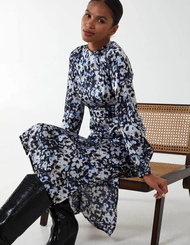 Blue Vanilla Floral Print High Neck Dress - 2