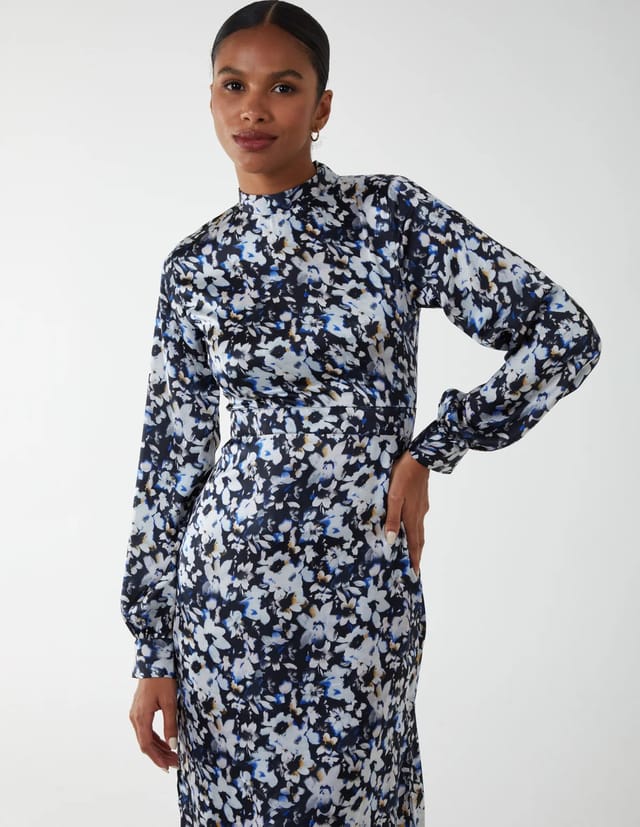 Blue Vanilla Floral Print High Neck Dress - 3