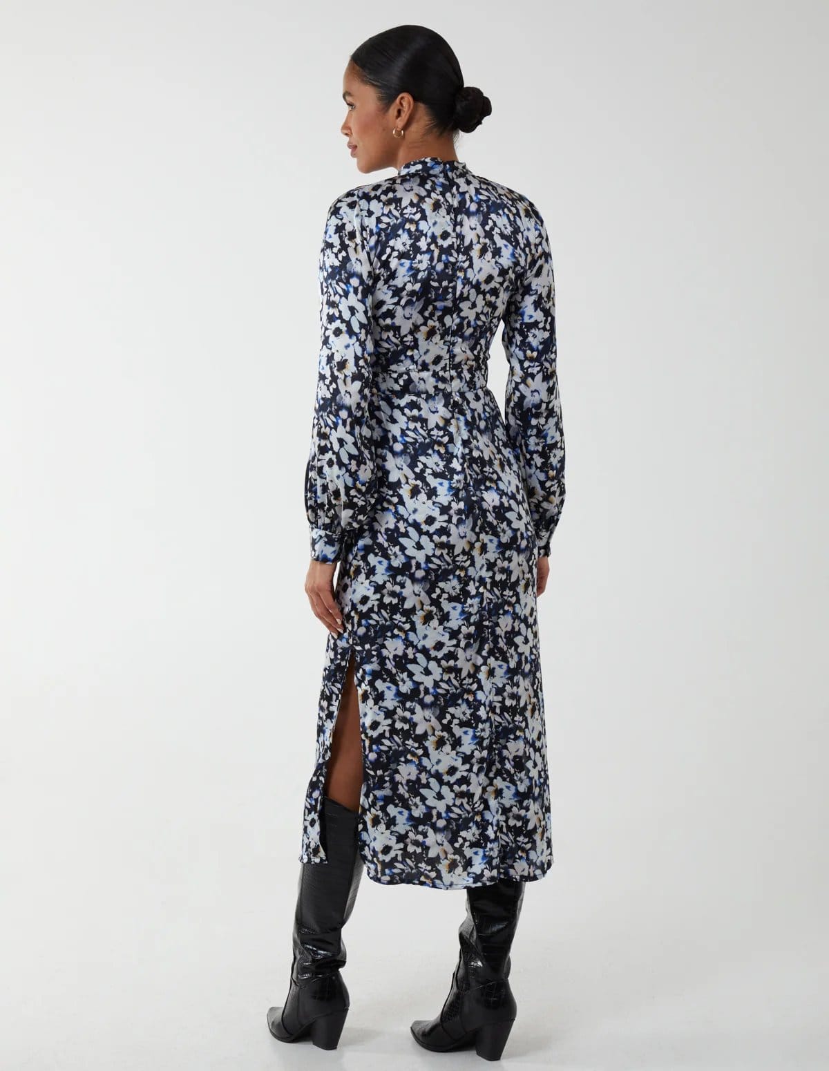 Blue Vanilla Floral Print High Neck Dress - 4