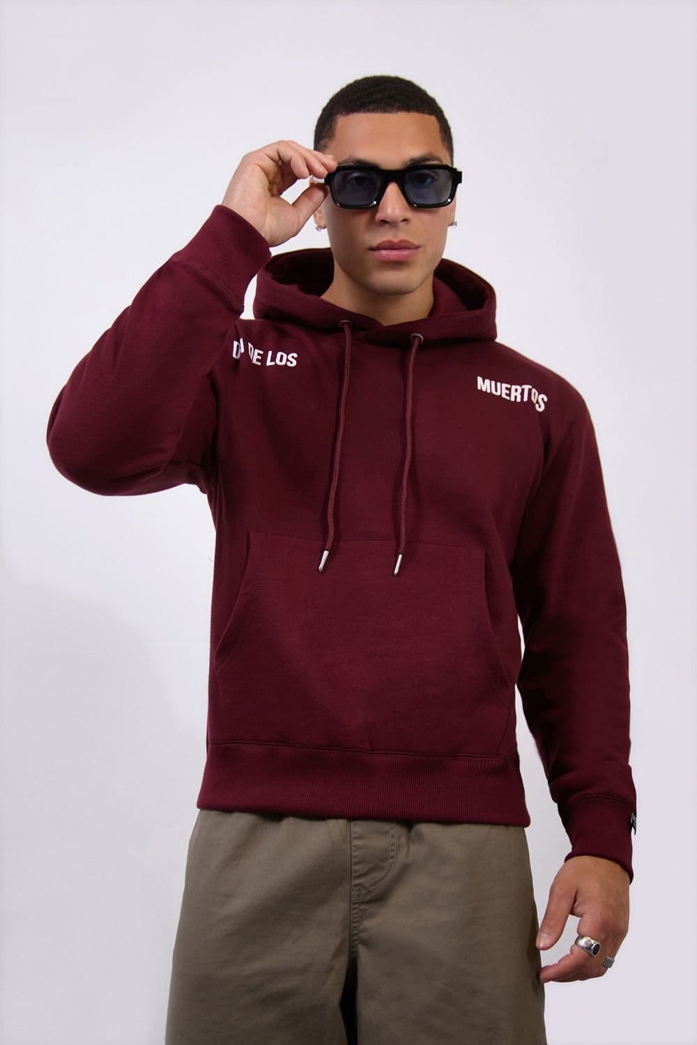 LONDON ATTITUDE LONDON ATTITUDE Men's Burgundy Mexico City Dia De Los Muertos Skull Relax Fit Hoodie - 4