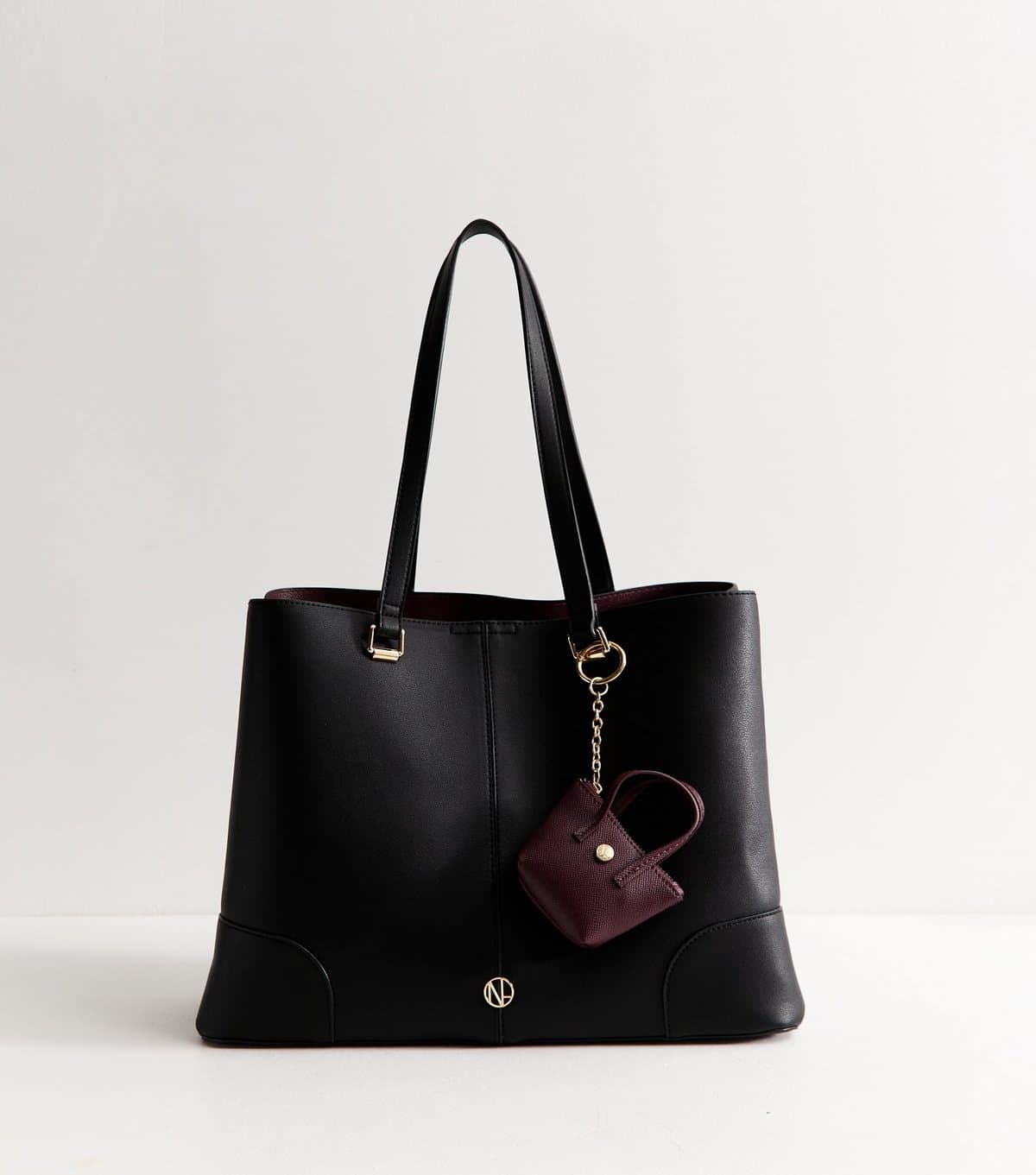 New Look Black Faux Leather Triple Compartment Tote Bag Vegan New Look